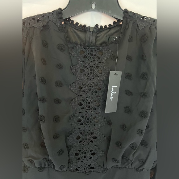 Lulu's Lust or Love Black Embroidered Lace Long Sleeve Dress Women's Size Medium - Picture 6 of 10
